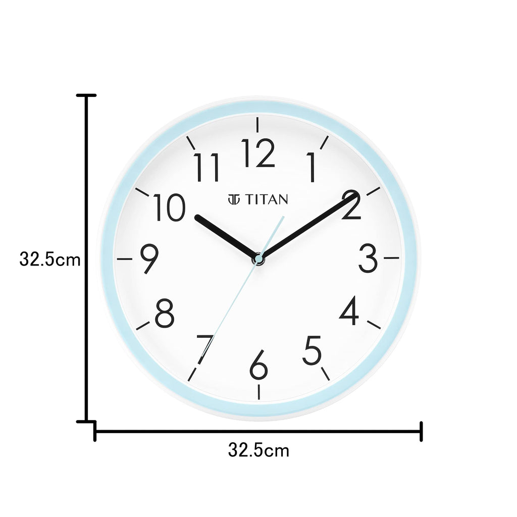 Titan Contemporary Blue Wall Clock with White Dial, Minimal Design, Silent Sweep, Model W0055PA02 | 32.5 cm x 32.5 cm x 5.0 cm