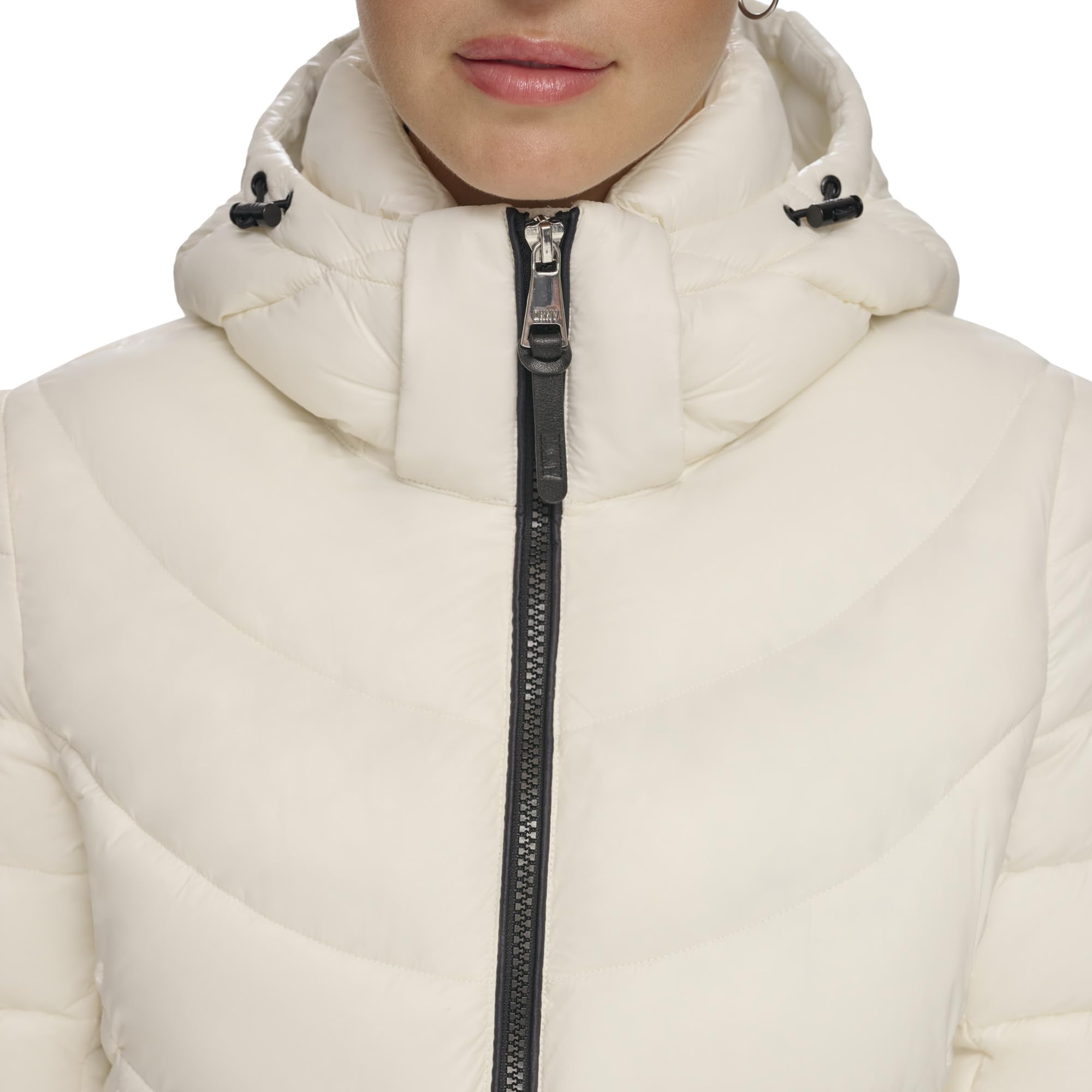 DKNY Cremallera Frontal Plegable Tampón, Blanco, XS para Mujer
