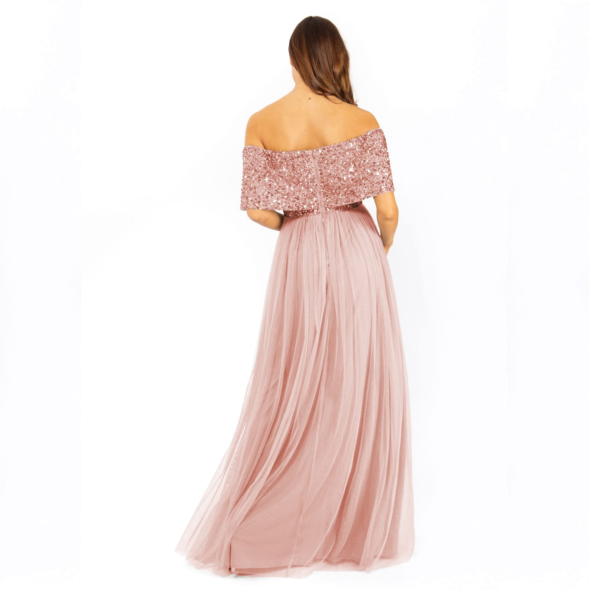 Maya Deluxe Women's Misty Green Bardot Embellished Maxi Dress Bridesmaid Vestido de Dama de Honor, Malva, 38 para Mujer