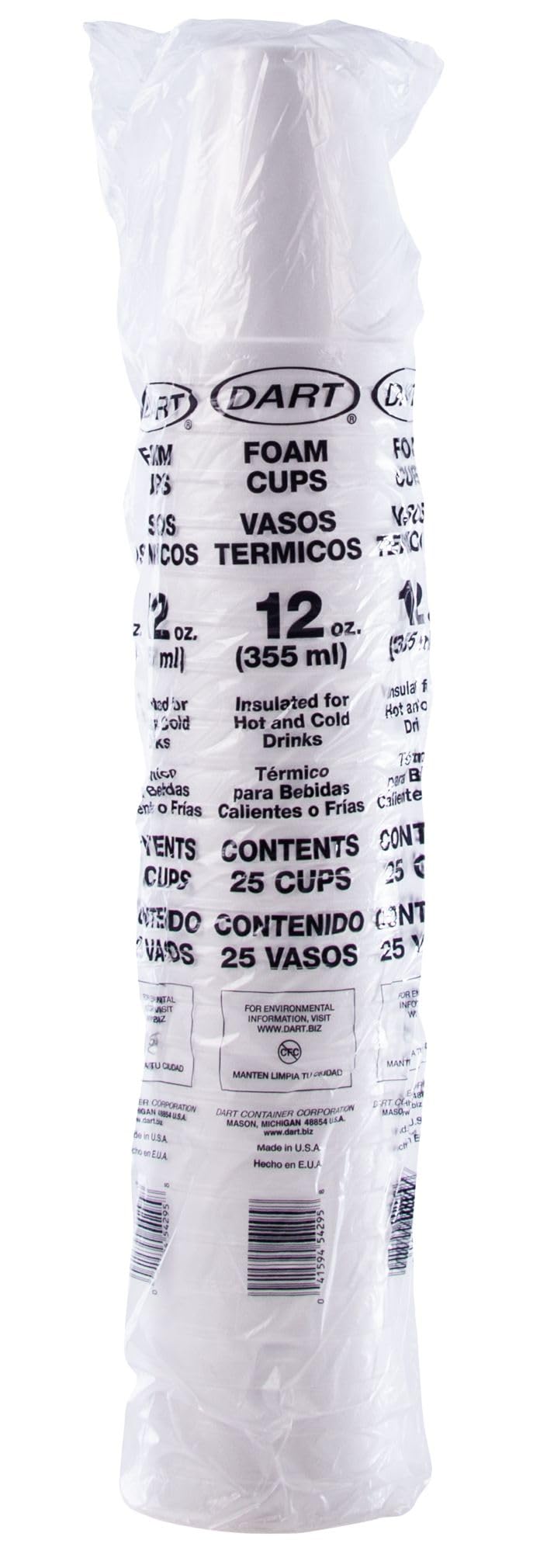 Dart 12 oz Insulated Foam Hot/Cold Cup, 12J12 (1,000 Count)