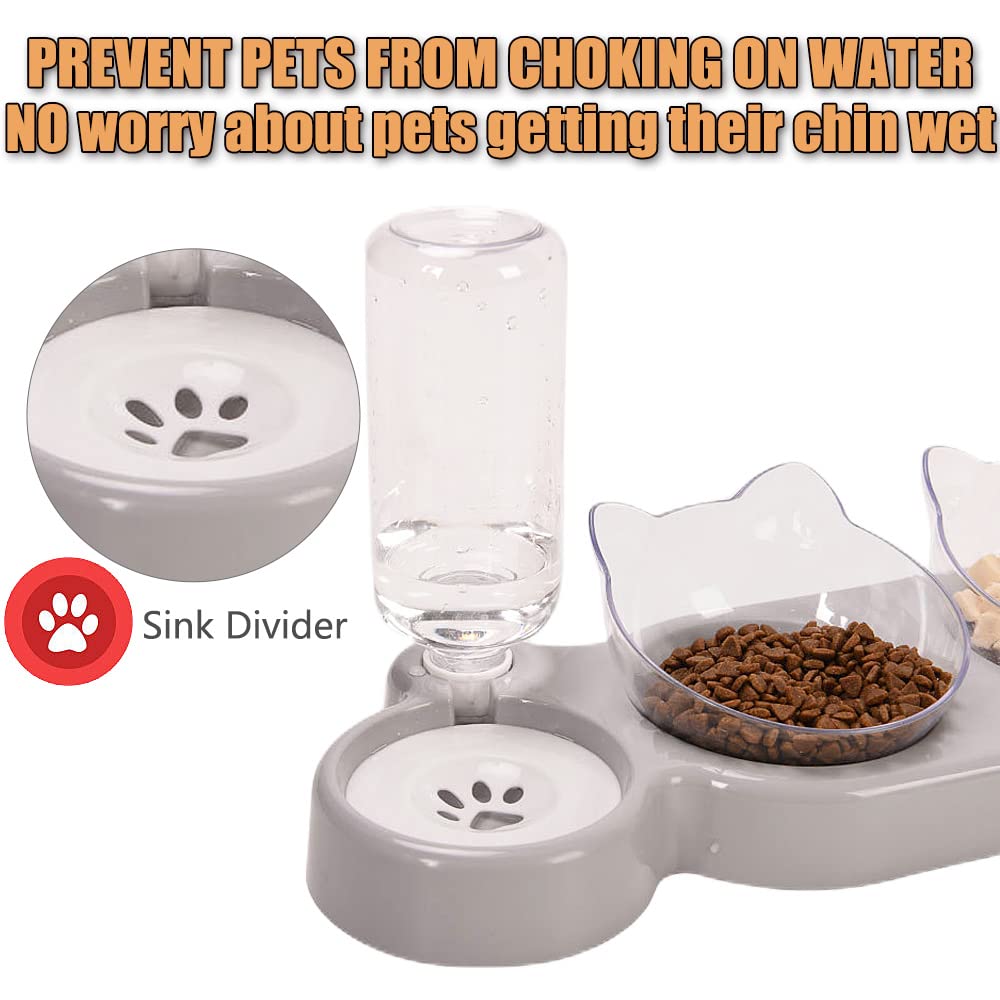 3-In-1 Cat Food And Water Bowl Set, Cat Bowls With Stand, Double Cat Bowls with Water Dispenser For Pet，Food And Water Feeder For Small Medium Dogs Cats