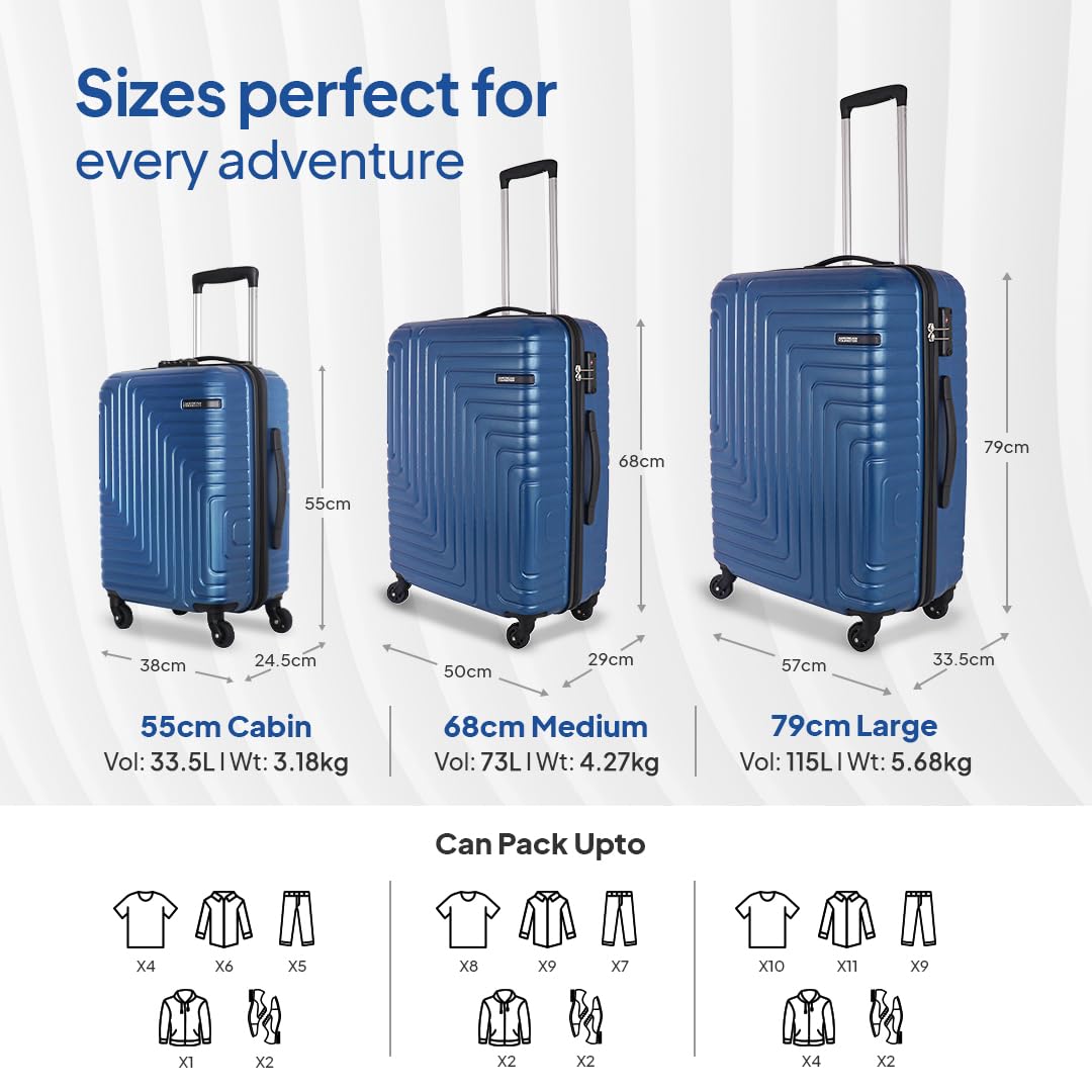 American Tourister Ivy Nxt 3PCSET 4 Spinner Wheels Hard Luggage Polycarbonate Check-in Trolley Bags for Travel with Mounted TSA Lock for Unisex - Blue, Small,Medium, Large, 79 cm