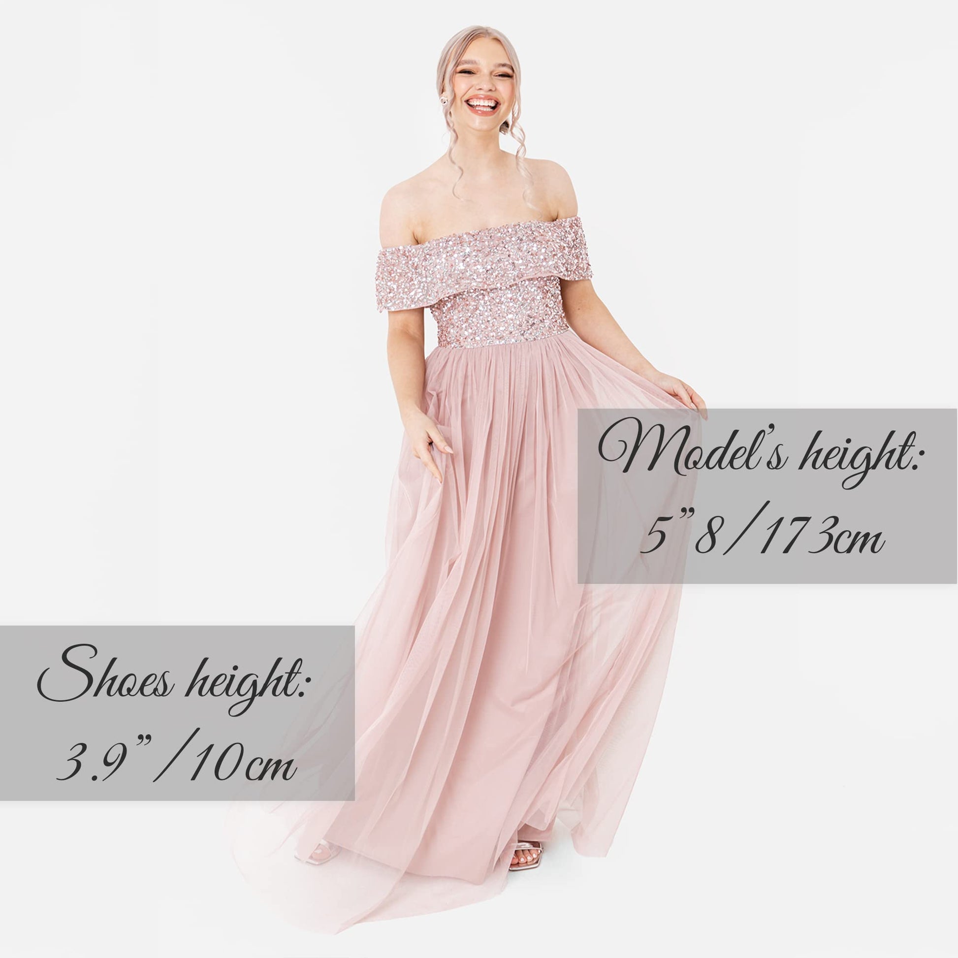 Maya Deluxe Maya Frosted Pink Bardot Embellished Maxi Dress Vestido de Dama de Honor, 10 para Mujer
