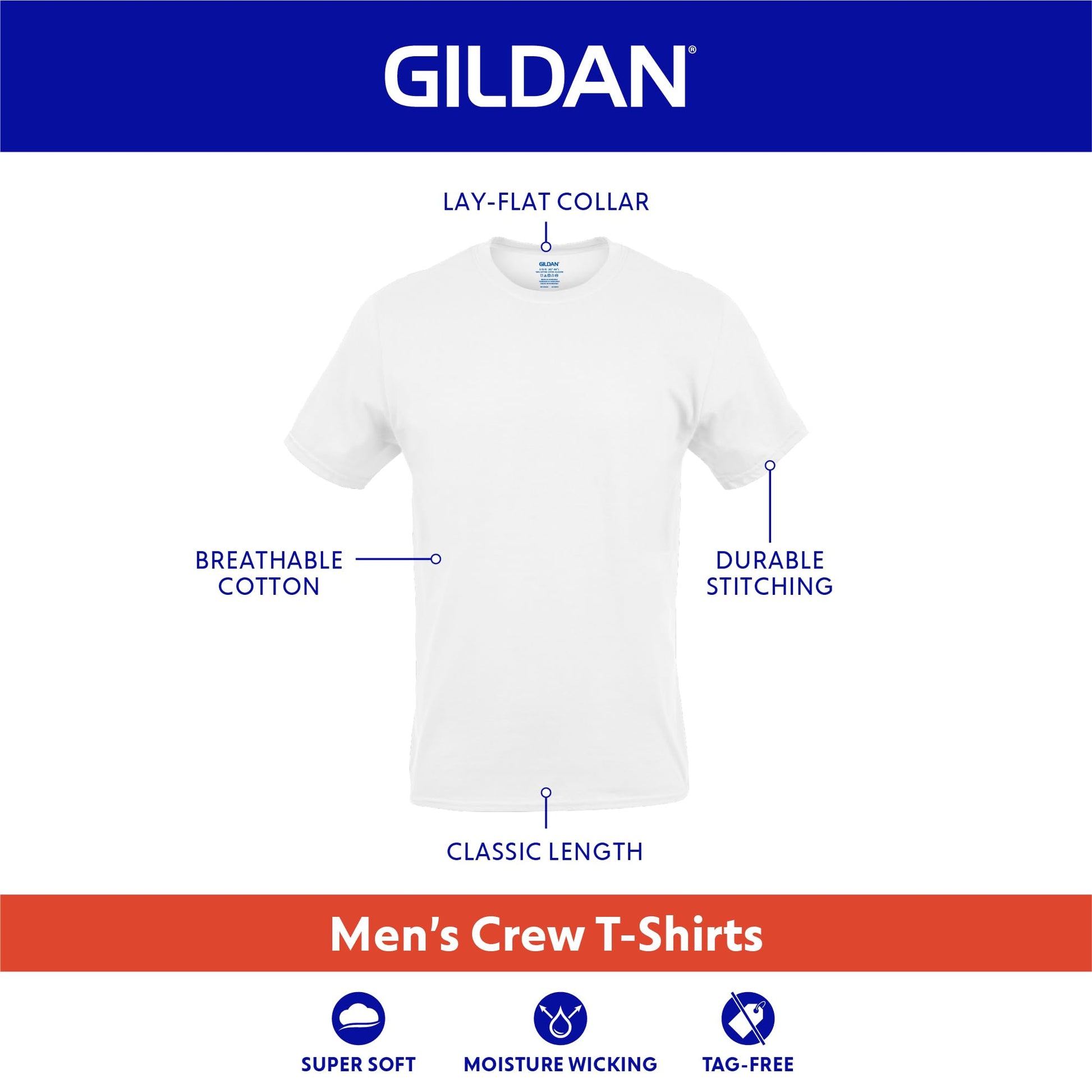 Gildan Men's Crew T-Shirts, Multipack, Style G1100, Navy/Heather Navy/Indigo Blue (5-Pack), Large