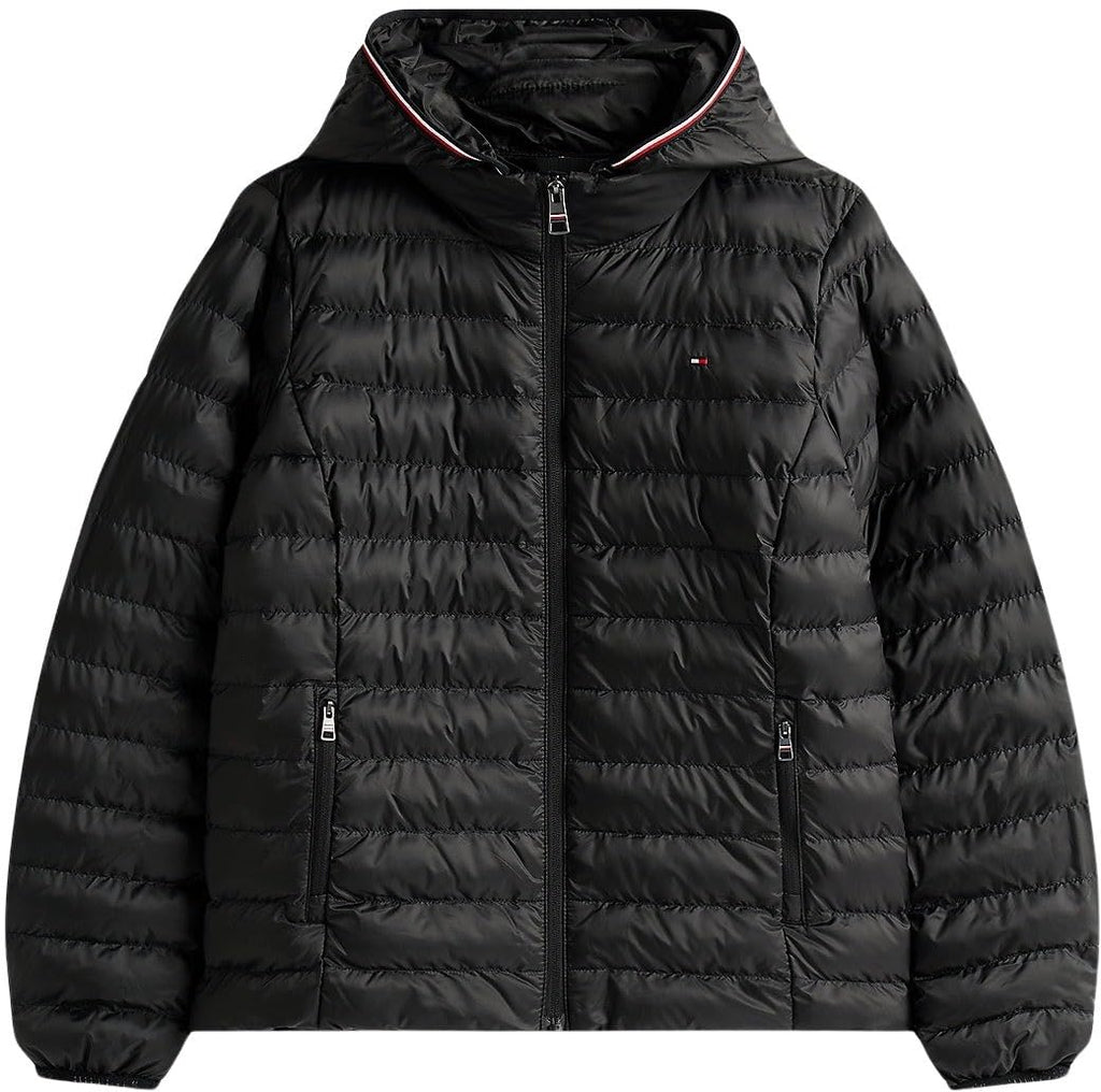 Tommy Hilfiger Cazadora de plumas Mujer Padded Global Stripe Jacket con capucha, Negro (Black), XXL