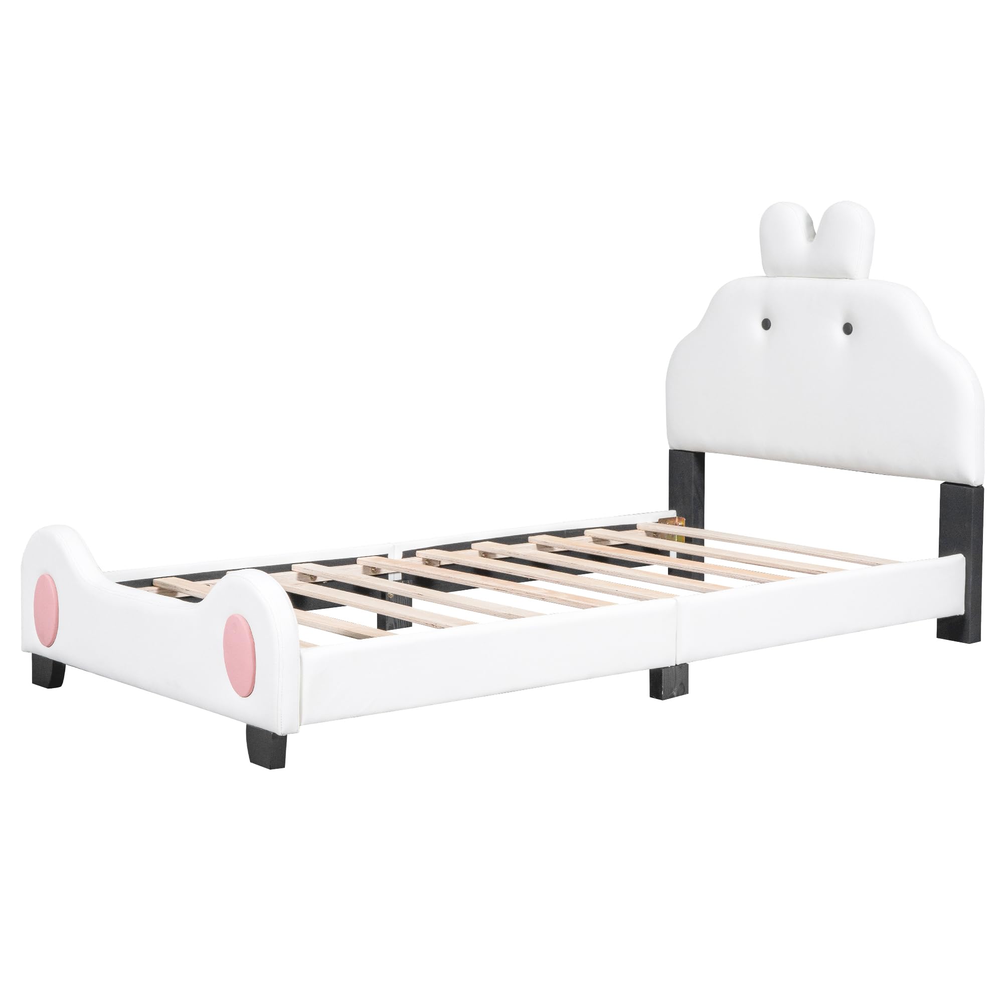 LostCat Full Size Wood Platform Bed Frame with Bear Shaped Headboard and Footboard, Kid Full Size Bed Frame,Wood Full Bed for Kids Teens Girls Boys, No Box Spring Needed, White