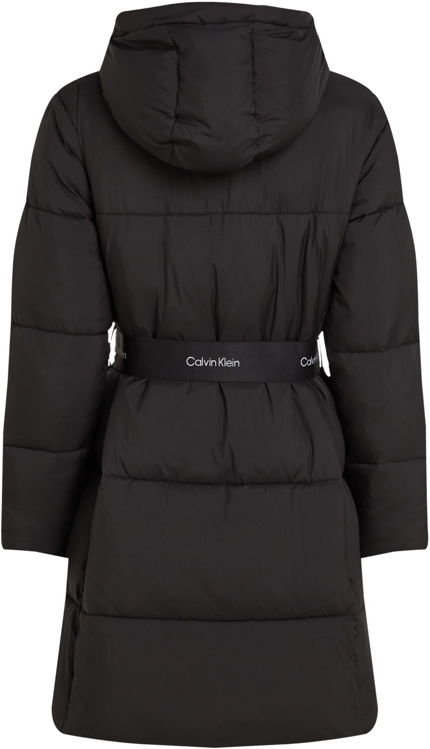 Calvin Klein Abrigo Mujer Logo Belt Long Puffer con cinturón, Negro (Ck Black), XS