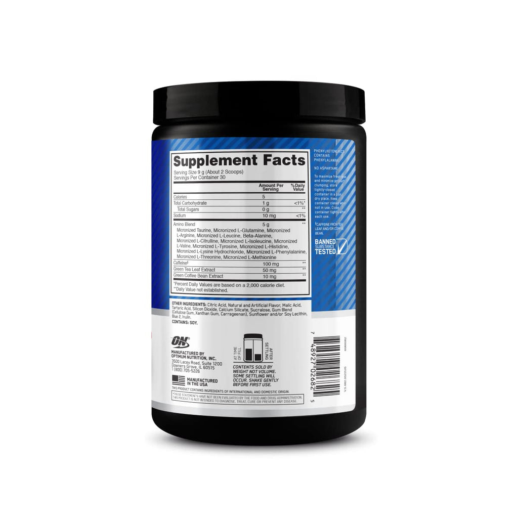 Optimum Nutrition Amino Energy - Pre Workout with Green Tea, BCAA, Amino Acids & Micronized Creatine Monohydrate Powder, Unflavored, Keto Friendly, 60 Serving