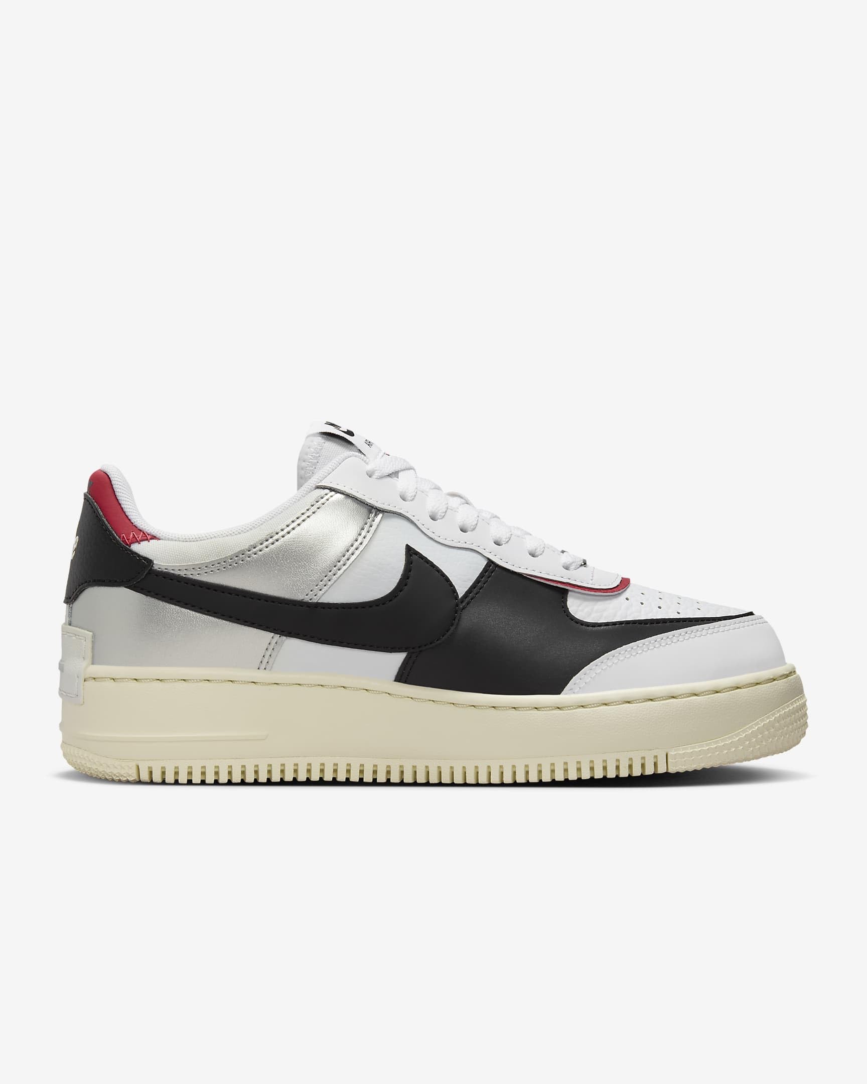 NIKE Air Force 1 Shadow, Sneaker Mujer, White Gym Red Black Metallic Silver, 41 EU