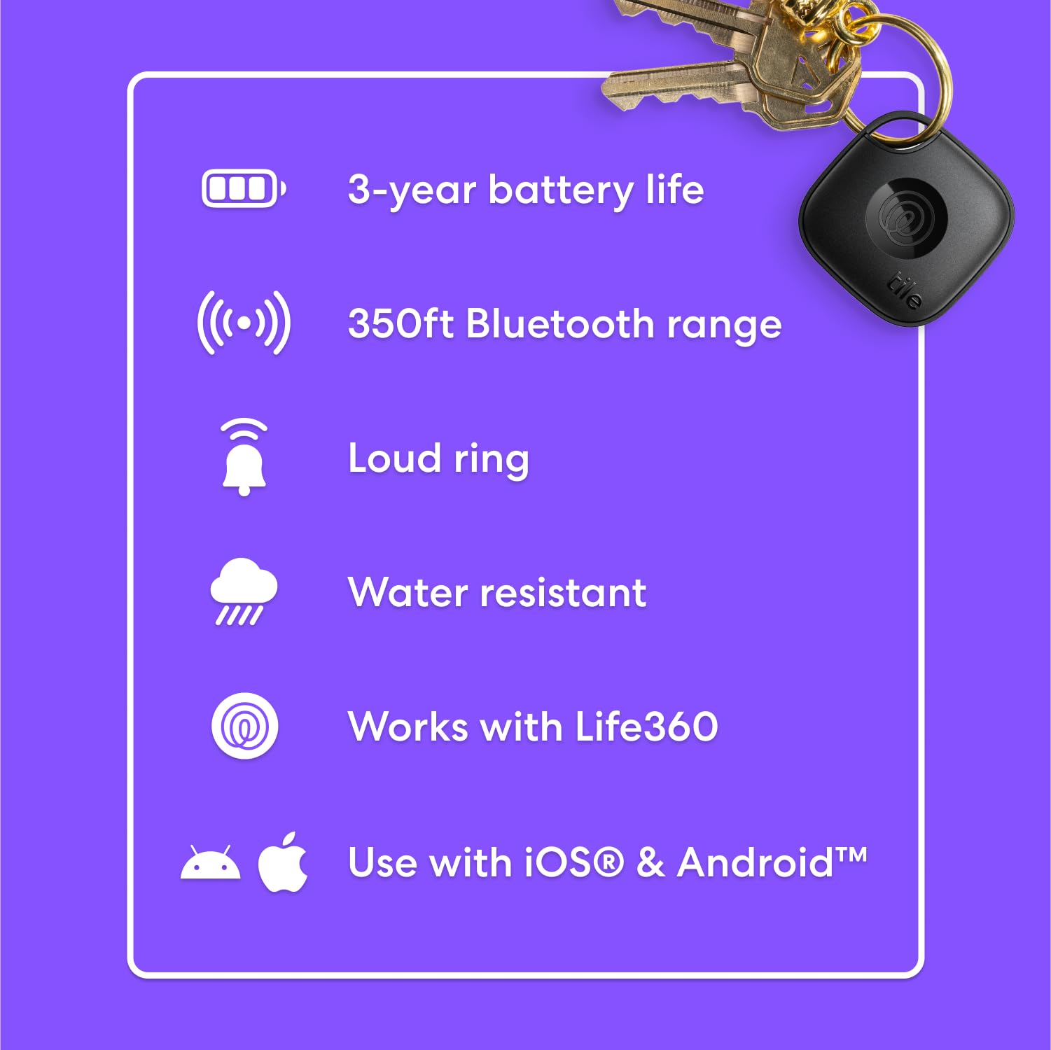 Tile by Life360 Mate - Bluetooth Tracker, Keys Finder and Item Locator for Keys, Bags and More, Phone Finder, Both iOS and Android Compatible, Pack of 1 (Black)