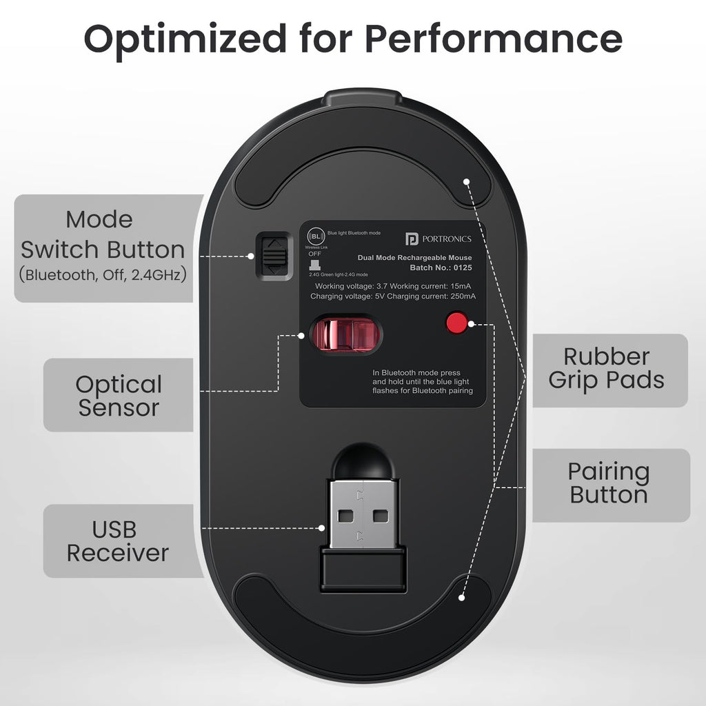 Portronics Key11 Combo Rechargeable Wireless Keyboard and Mouse Set, Bluetooth 5.3&2.4GHz Wireless,Type-C Fast Charging,Gradient Keys, Noiseless Typing, High Precision Mouse, for PC&Laptop(Grey)