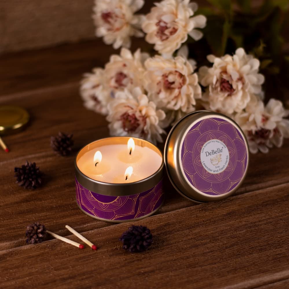 DeBelle Luxe Scented Soy Wax Candle Combo Pack of 5 | Best Gift for Home, Office | 3 Wick Candle | Aromatherapy Candle| Floral| Reusable Tin