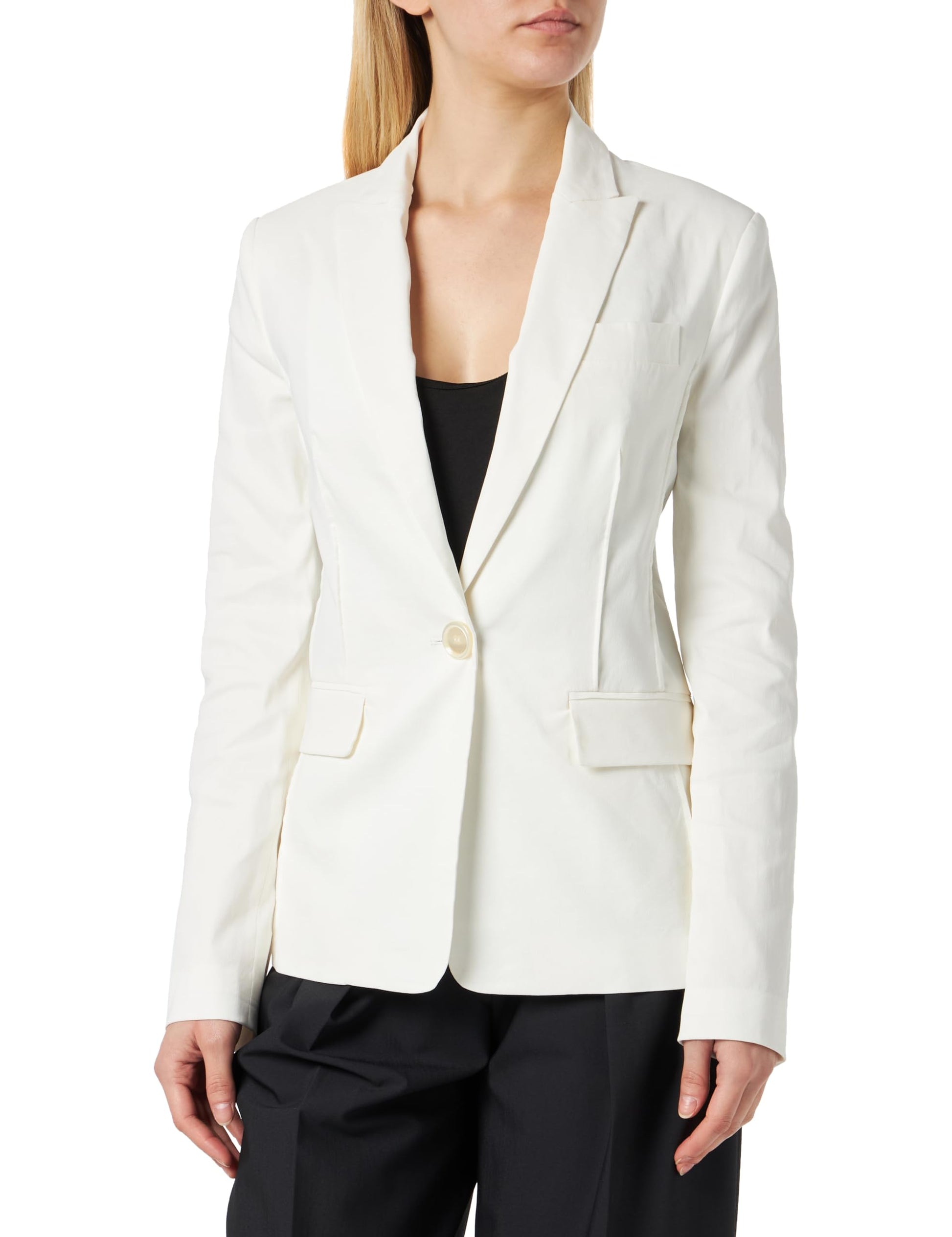 Pinko Ghera-Chaqueta de Lino elástico con botón Efecto nácar Blazer, Z07_Blanco Seda, 44 para Mujer