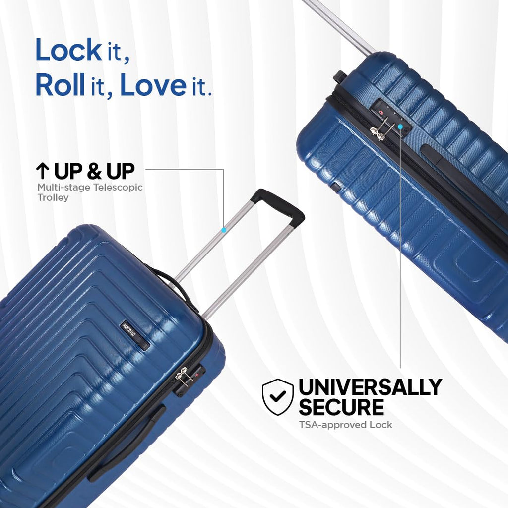 American Tourister Ivy Nxt 3PCSET 4 Spinner Wheels Hard Luggage Polycarbonate Check-in Trolley Bags for Travel with Mounted TSA Lock for Unisex - Blue, Small,Medium, Large, 79 cm