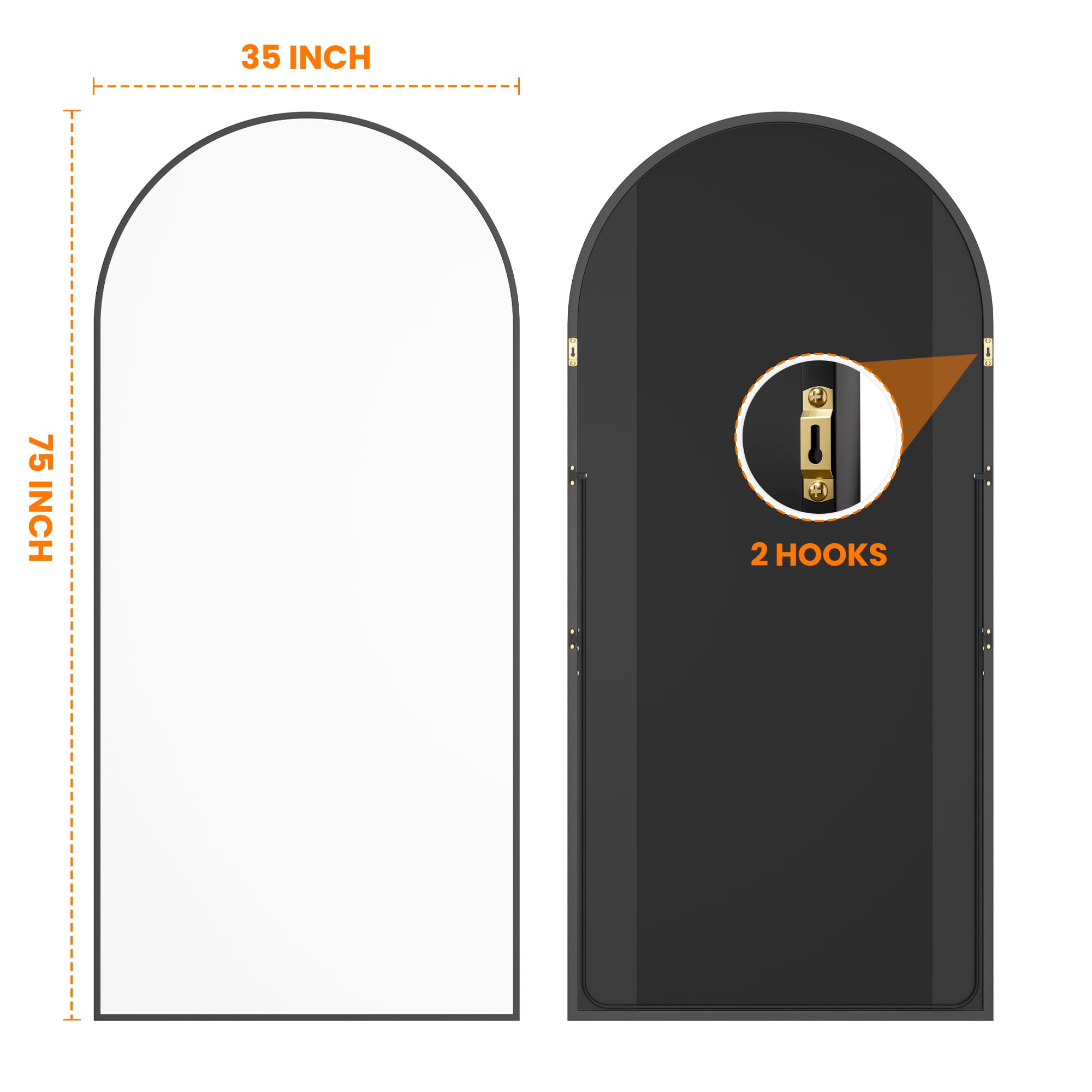 Arched Full Length Mirror, Black Standing Mirror, 75"x35" Full Body Mirror with Standing, Free Standing, Leaning Against Wall or Wall-Mounted, Large Floor Mirror for Bedroom Living Room Dressing Room