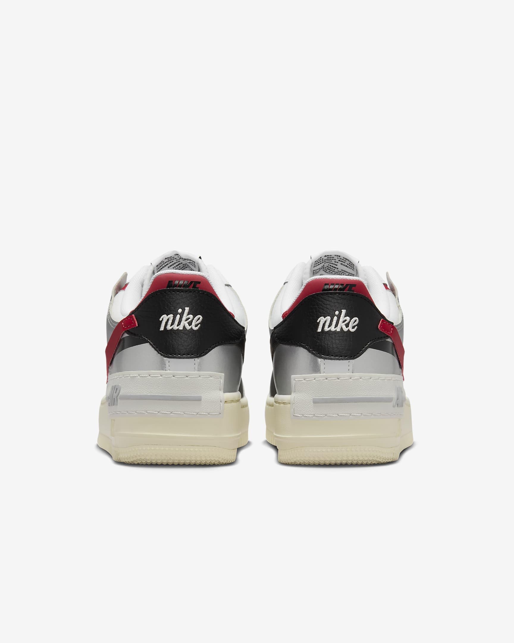 NIKE Air Force 1 Shadow, Sneaker Mujer, White Gym Red Black Metallic Silver, 41 EU