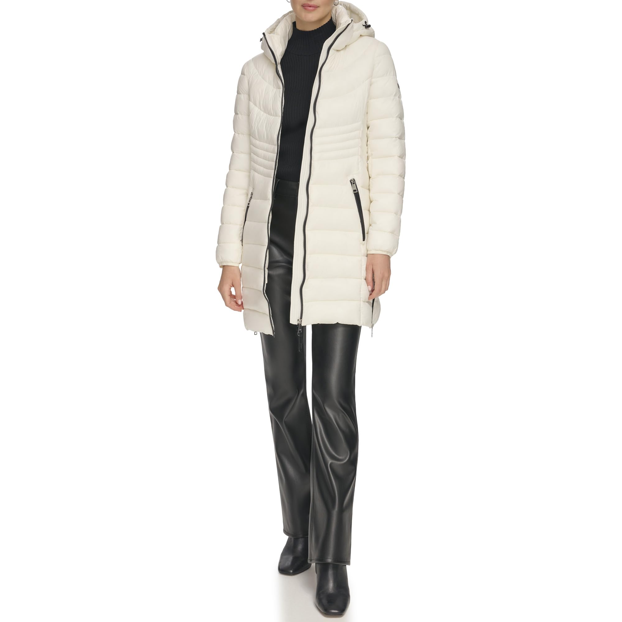 DKNY Cremallera Frontal Plegable Tampón, Blanco, XS para Mujer