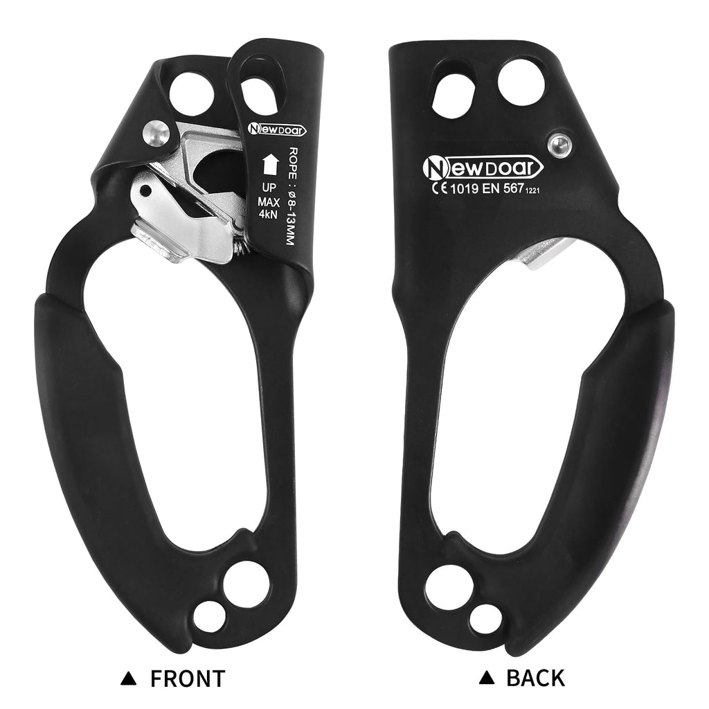NewDoar Left Hand Ascender Rock Climbing Tree Arborist Rappelling Gear Equipment CE Certified Rope Clamp for 8~12MM Rope(Left Hand Black)