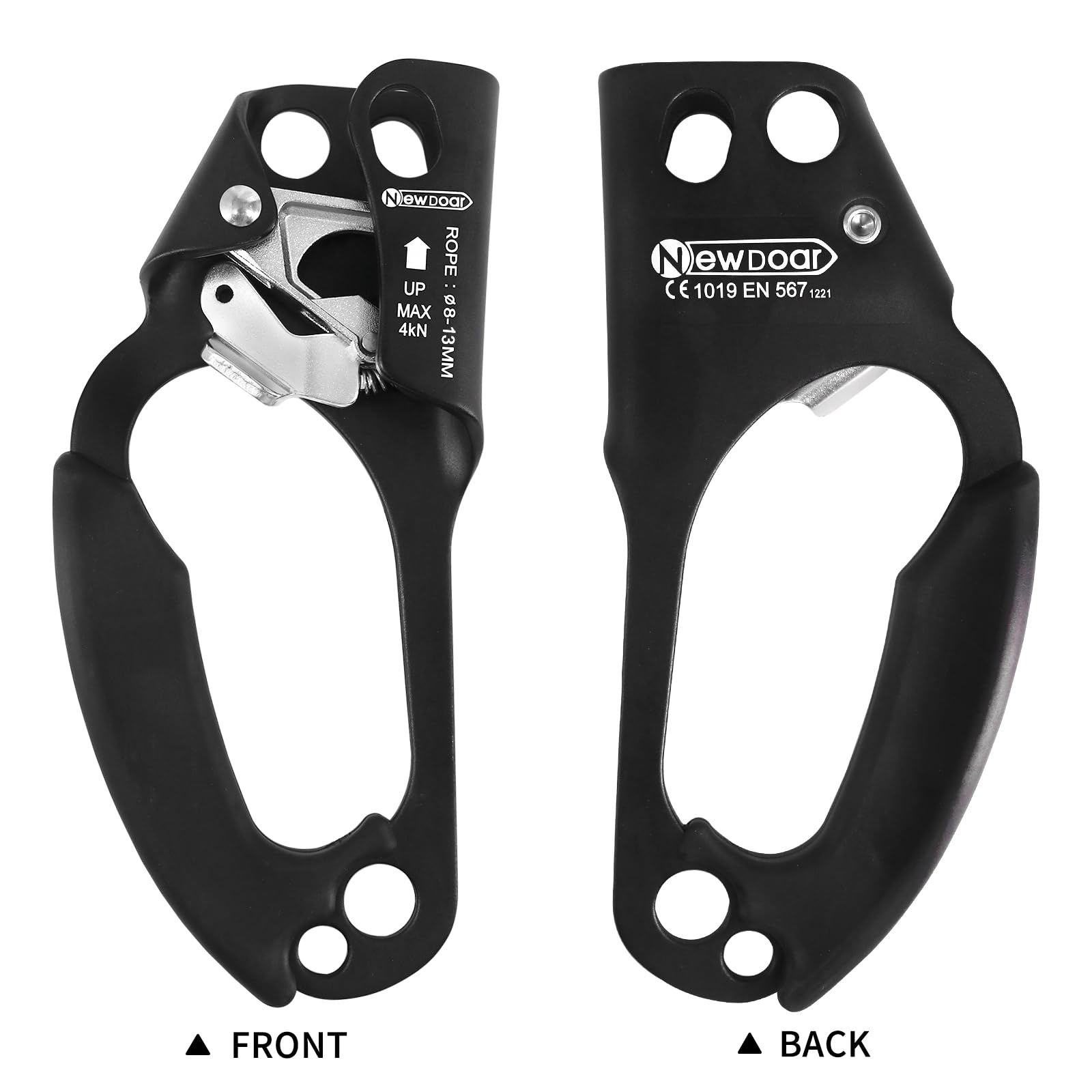 NewDoar Left Hand Ascender Rock Climbing Tree Arborist Rappelling Gear Equipment CE Certified Rope Clamp for 8~12MM Rope(Left Hand Black)