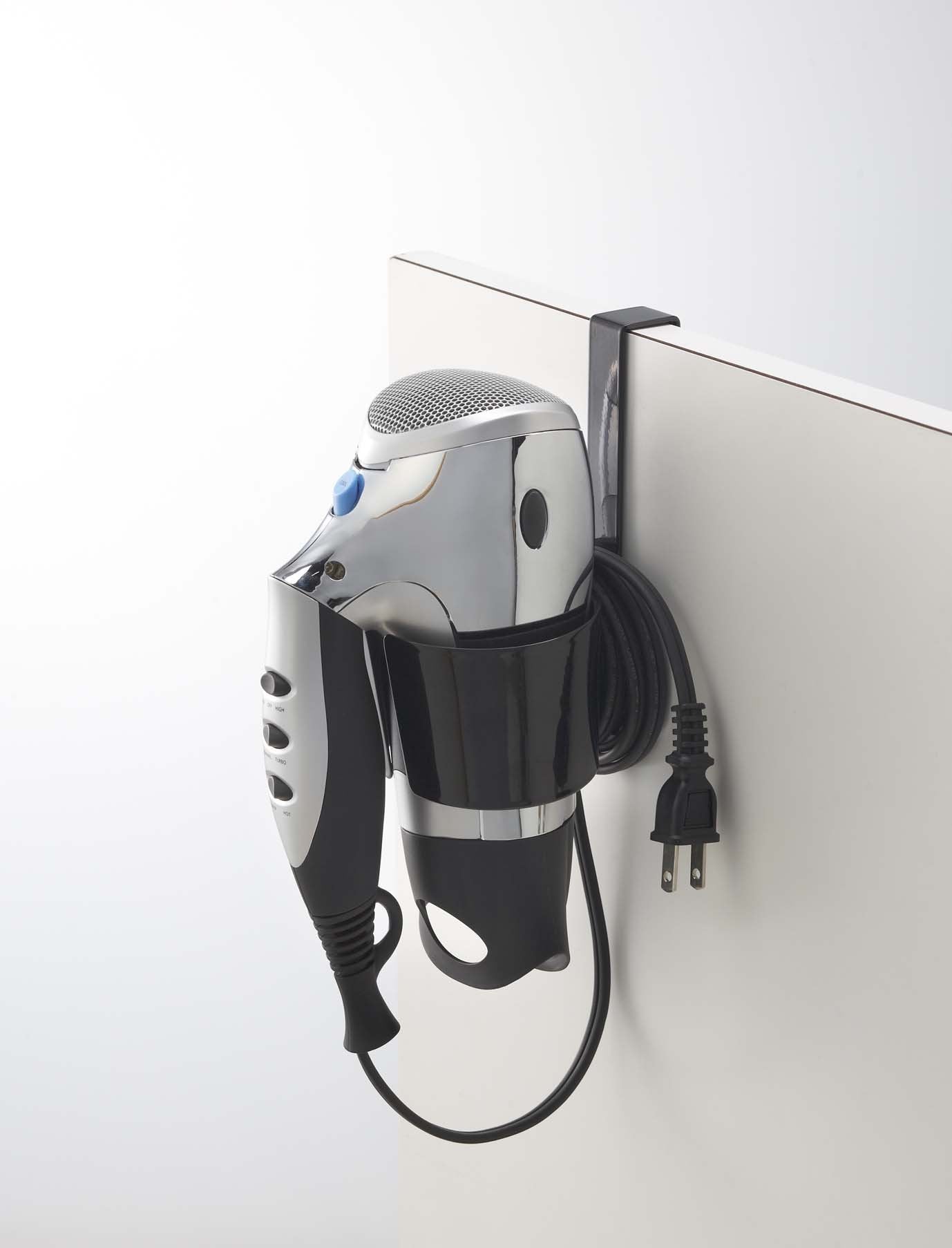 Yamazaki 7582 Dryer Holder, Black, Approx. W 3.9 x D 4.7 x H 5.9 inches (10 x 12 x 15 cm), For Dryer Storage, Neatly Stores Cords