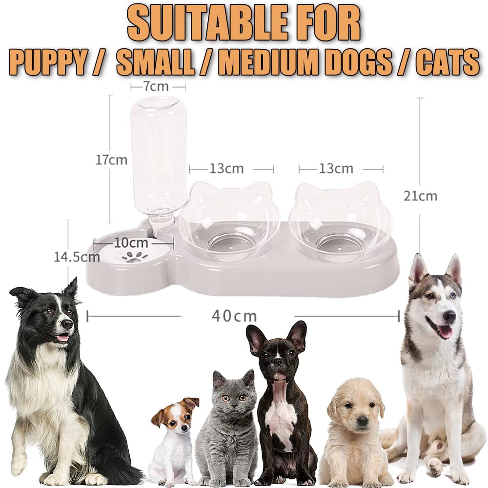 3-In-1 Cat Food And Water Bowl Set, Cat Bowls With Stand, Double Cat Bowls with Water Dispenser For Pet，Food And Water Feeder For Small Medium Dogs Cats