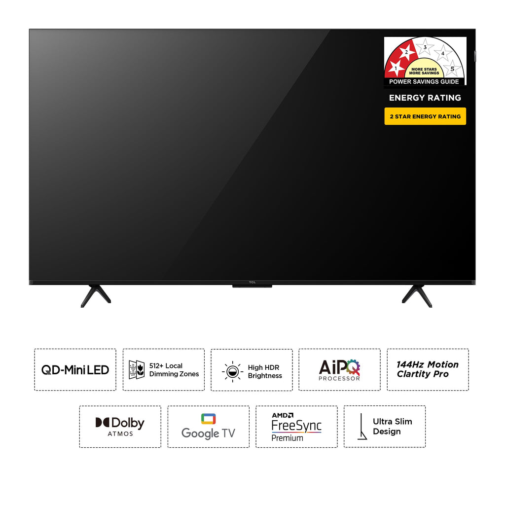 TCL 139 cm (55 Inches) 4K UHD Smart QD-Mini LED Google TV | 144Hz Refresh Rate | 3GB RAM | 46W Onkyo 2.1 | Upto 512+ Zones | IMAX Enhanced | 55Q6C