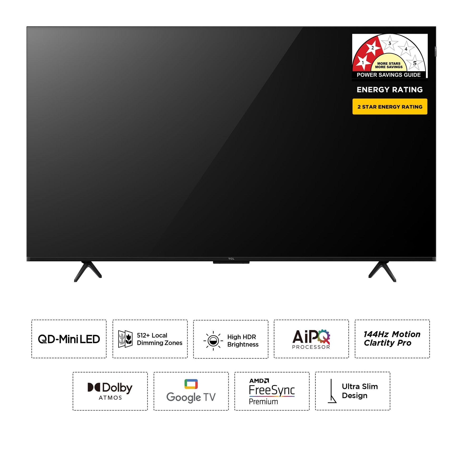 TCL 139 cm (55 Inches) 4K UHD Smart QD-Mini LED Google TV | 144Hz Refresh Rate | 3GB RAM | 46W Onkyo 2.1 | Upto 512+ Zones | IMAX Enhanced | 55Q6C