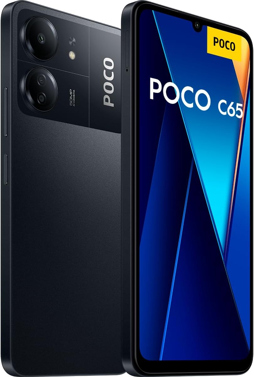 Xiaomi POCO C65 Smartphone hörlurar, 8 256 GB mobiltelefon utan kontrakt, 6,74 tum 90 Hz skärm, 5 000 mAh, 18 W snabb laddning, 50 MP AI trippelkamera, svart (DE version + 2 års garanti)