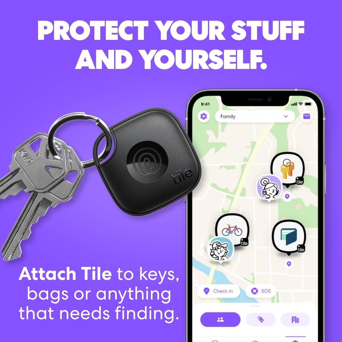 Tile by Life360 Mate - Bluetooth Tracker, Keys Finder and Item Locator for Keys, Bags and More, Phone Finder, Both iOS and Android Compatible, Pack of 1 (Black)