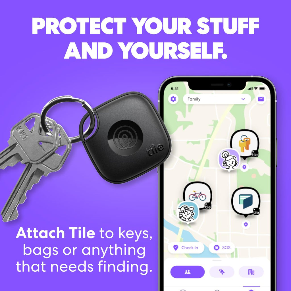 Tile by Life360 Mate - Bluetooth Tracker, Keys Finder and Item Locator for Keys, Bags and More, Phone Finder, Both iOS and Android Compatible, Pack of 1 (Black)