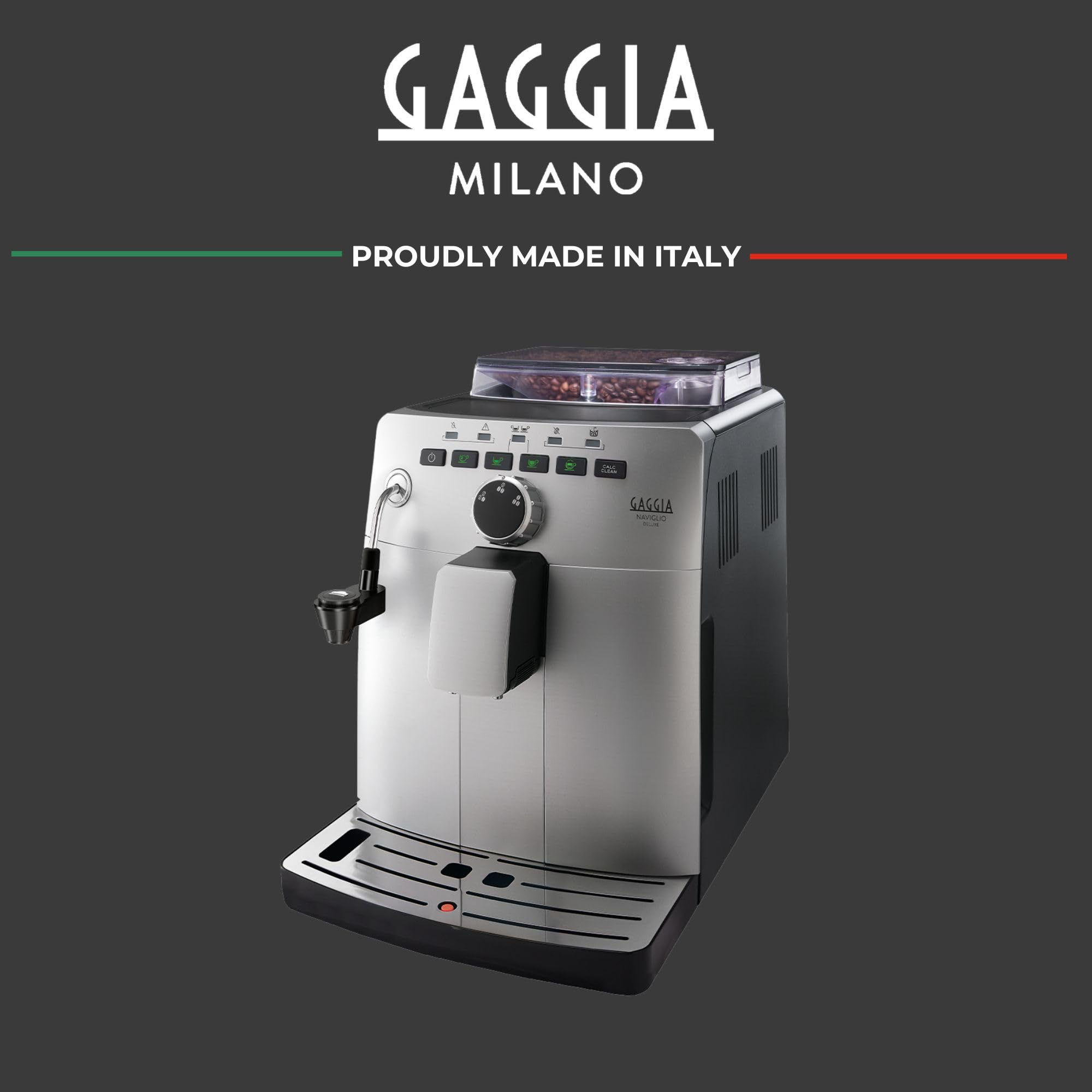 Gaggia HD8749/11 Naviglio Deluxe - Cafetera Automática, para Espresso y Cappuccino, Café en Grano, 1,5 L, 100% Made in Italy 15 Bar, 1850 W, 230V, Plata, 100% Made in Italy