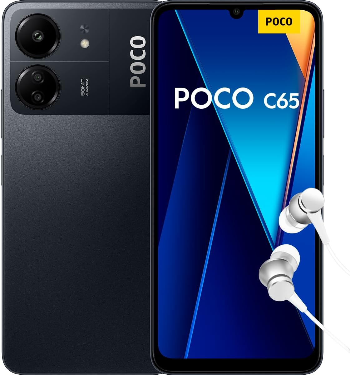 Xiaomi POCO C65 Smartphone hörlurar, 8 256 GB mobiltelefon utan kontrakt, 6,74 tum 90 Hz skärm, 5 000 mAh, 18 W snabb laddning, 50 MP AI trippelkamera, svart (DE version + 2 års garanti)