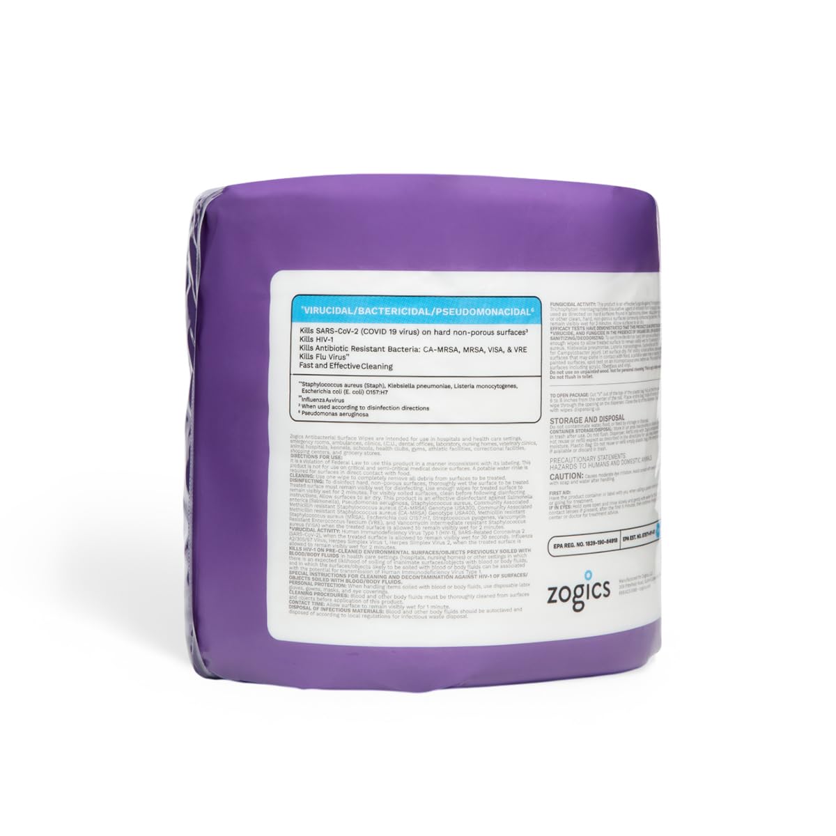 Zogics Antibacterial Disinfecting Wipes, 800 Count Roll