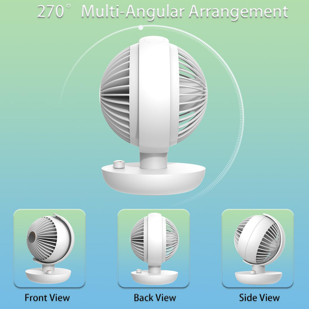 Desk Fan, 5600mAh Adjustable Angle Battery Operated Fan with 3 Wind Speed Safety Child Lock Low Power Reminder, Low Nosie Portable Fan for Bedroom Home Office (White)