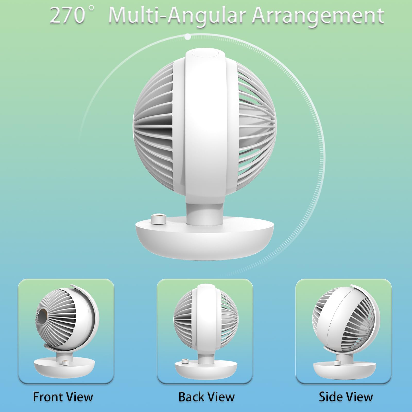 Desk Fan, 5600mAh Adjustable Angle Battery Operated Fan with 3 Wind Speed Safety Child Lock Low Power Reminder, Low Nosie Portable Fan for Bedroom Home Office (White)
