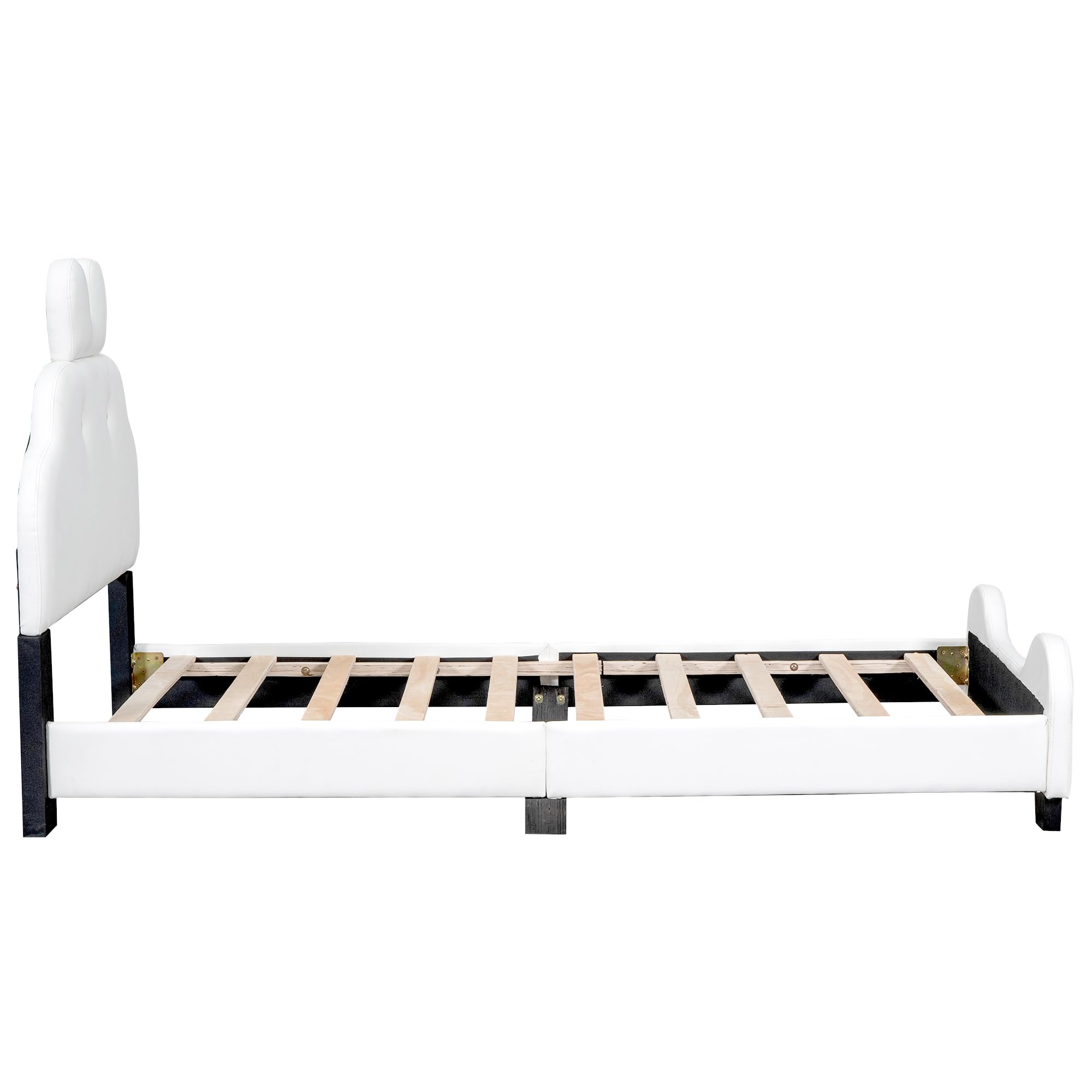 LostCat Full Size Wood Platform Bed Frame with Bear Shaped Headboard and Footboard, Kid Full Size Bed Frame,Wood Full Bed for Kids Teens Girls Boys, No Box Spring Needed, White