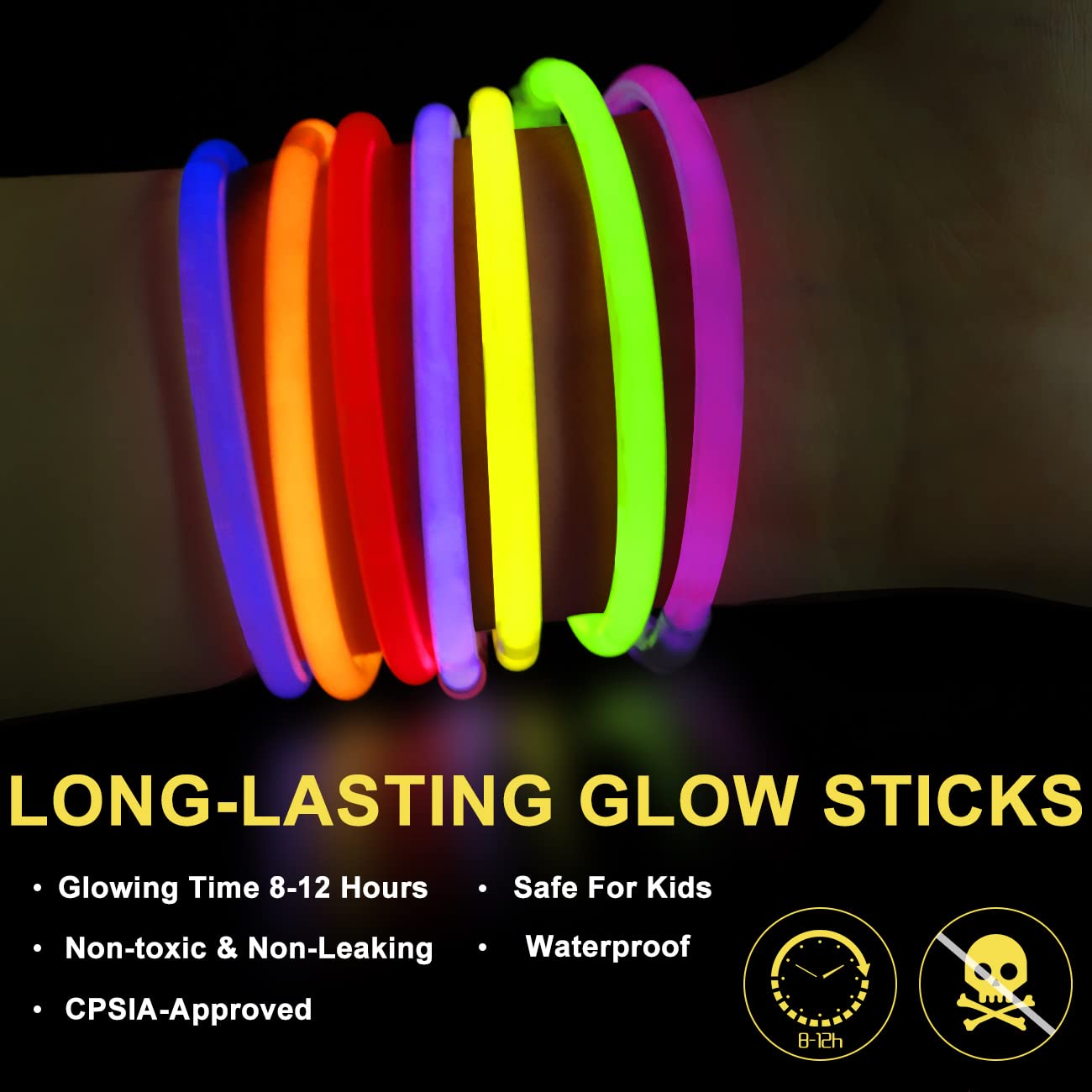 Millegu 230 Glow Sticks Bulk Party Pack, 8" Glow In The Dark Stick Party Supplies, 7 Colors Neon Bracelets Necklaces Eyeglasses, Glowsticks for Kids Adults Halloween July 4th Party Favors