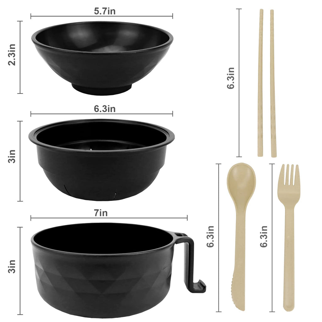 Anyfeel Microwave Ramen Bowl 6-piece Set Ramen Bowl Set Ramen Cooker with Phone Holder Dishwasher Safe for College Dorm Room Office Instant Cooking (black)