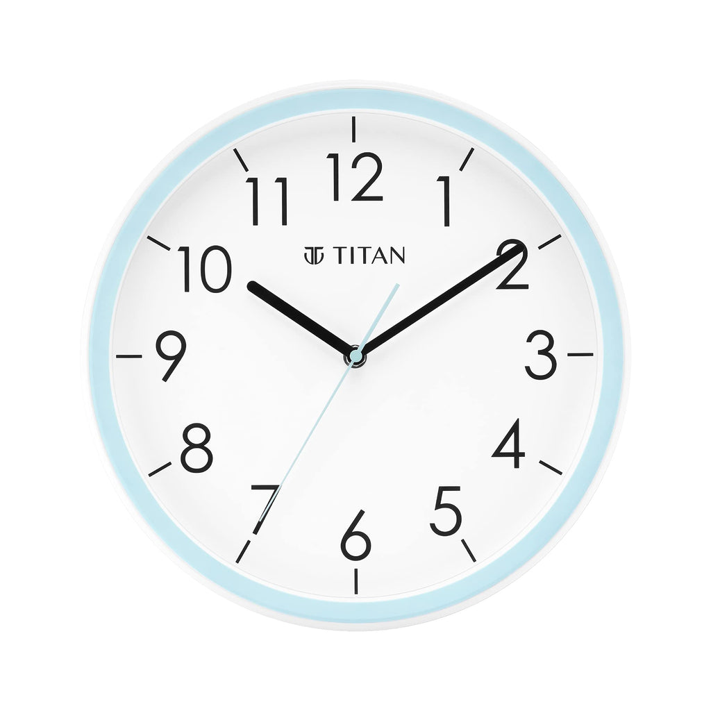 Titan Contemporary Blue Wall Clock with White Dial, Minimal Design, Silent Sweep, Model W0055PA02 | 32.5 cm x 32.5 cm x 5.0 cm