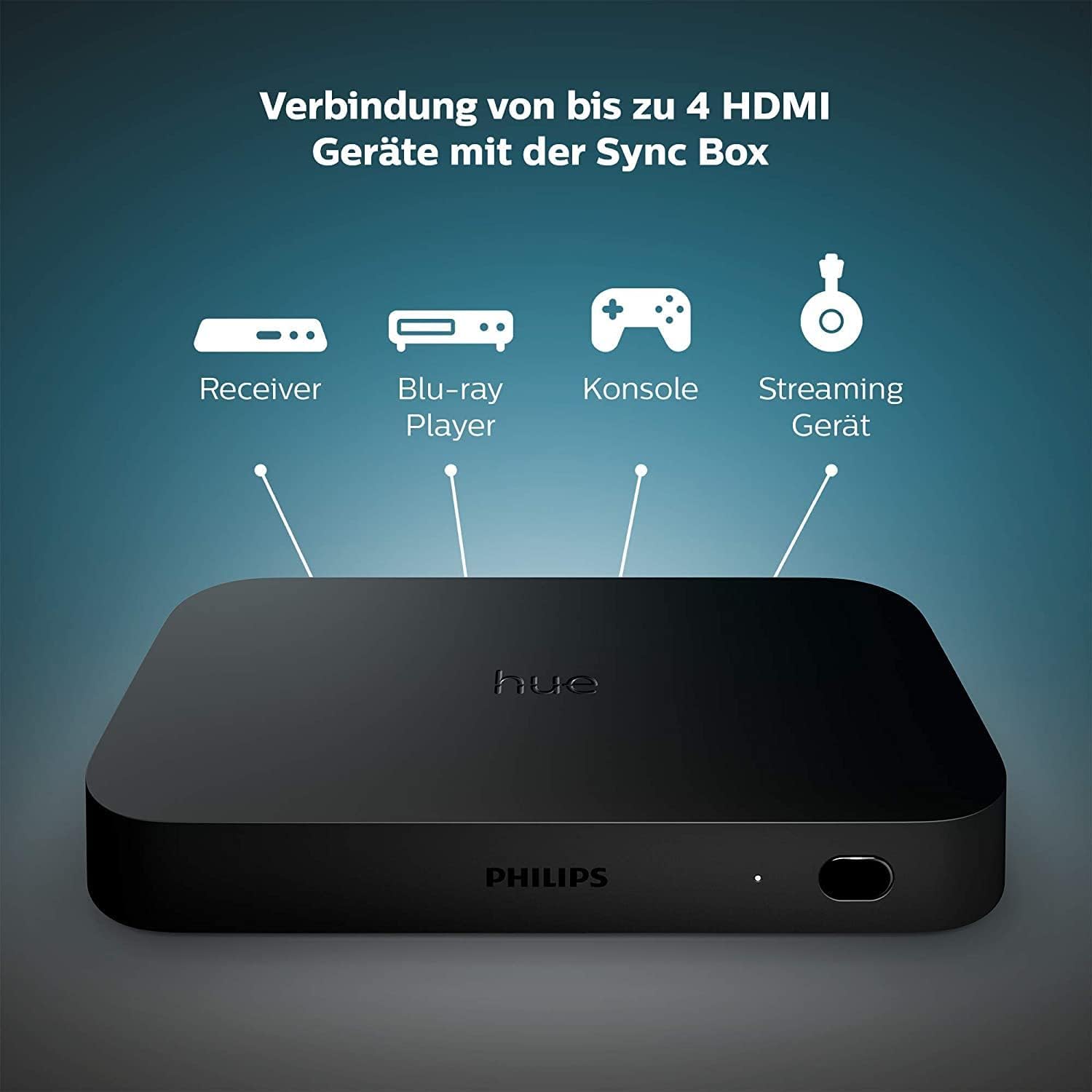 Philips Hue Play HDMI Sync-Box, smartes Zubehör für TV LED Hintergrundbeleuchtung, Nahtlose Lichtsynchronisierung für Heimkino oder Gaming mit Dolby-Vision, 4K und Surround Beleuchtung