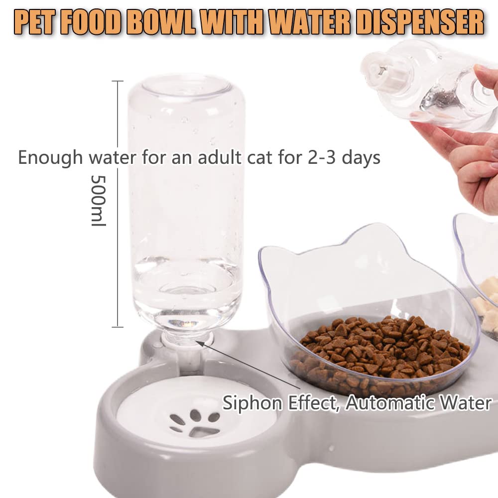 3-In-1 Cat Food And Water Bowl Set, Cat Bowls With Stand, Double Cat Bowls with Water Dispenser For Pet，Food And Water Feeder For Small Medium Dogs Cats