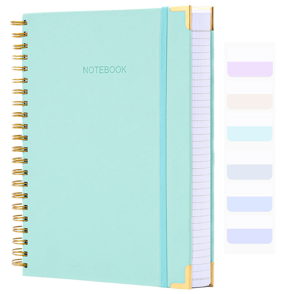 Amanple Spiral Notebook, College Ruled Notebook Journal, 8.5” x 11”, 300 Pages Leather Writing Journal for Women Men, A4 Hardcover Notebook for Work School, 24pcs Index Tabs, Teal
