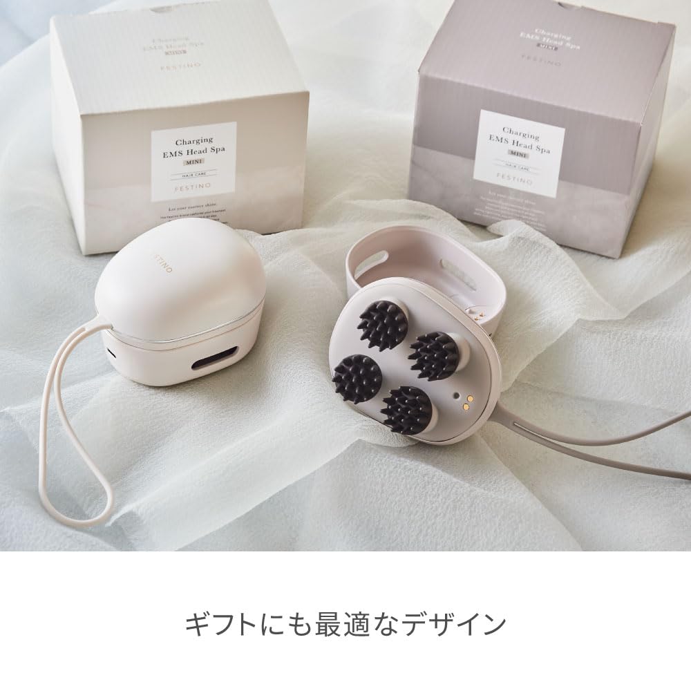 FESTINO SMHB-045 EMS Head Spa, Mini (SMHB-045), Waterproof, Lightweight, USB Rechargeable, Electric, Scalp, Gift (White)