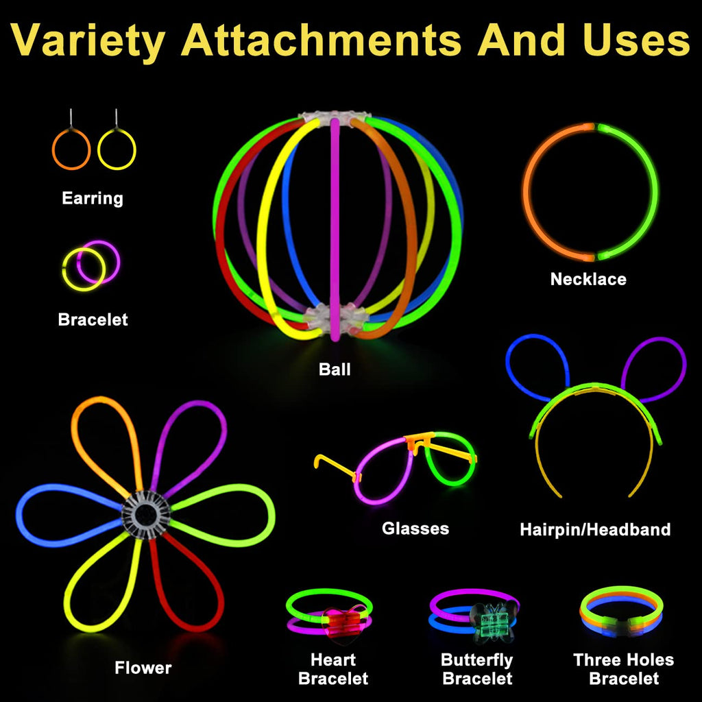 Millegu 230 Glow Sticks Bulk Party Pack, 8" Glow In The Dark Stick Party Supplies, 7 Colors Neon Bracelets Necklaces Eyeglasses, Glowsticks for Kids Adults Halloween July 4th Party Favors
