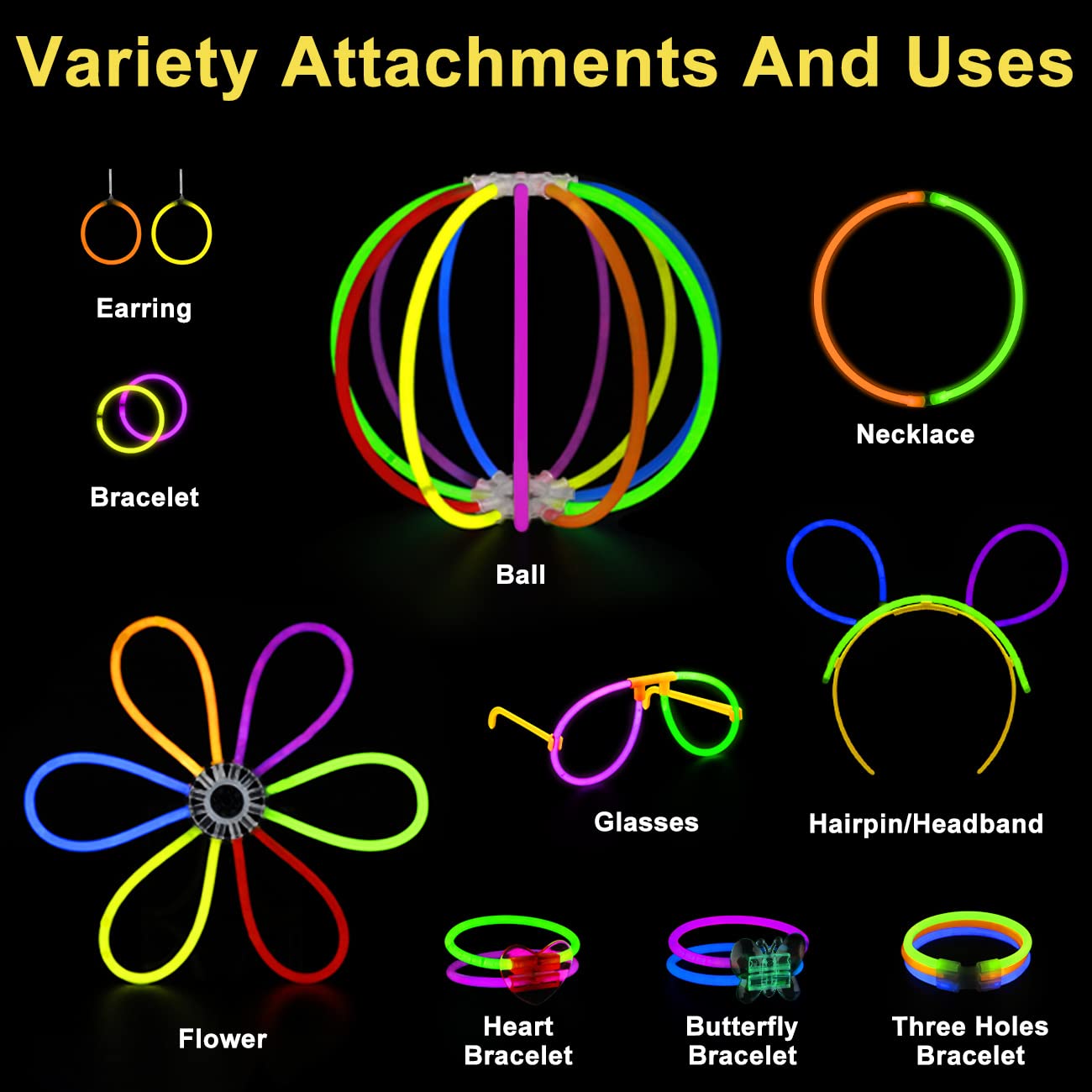 Millegu 230 Glow Sticks Bulk Party Pack, 8" Glow In The Dark Stick Party Supplies, 7 Colors Neon Bracelets Necklaces Eyeglasses, Glowsticks for Kids Adults Halloween July 4th Party Favors
