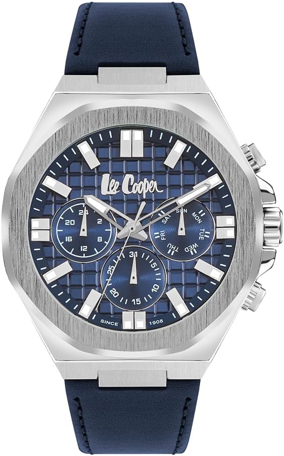 Lee Cooper Men's Watch, Multi Function Display and Leather Strap - LC07983.399, Dark Blue