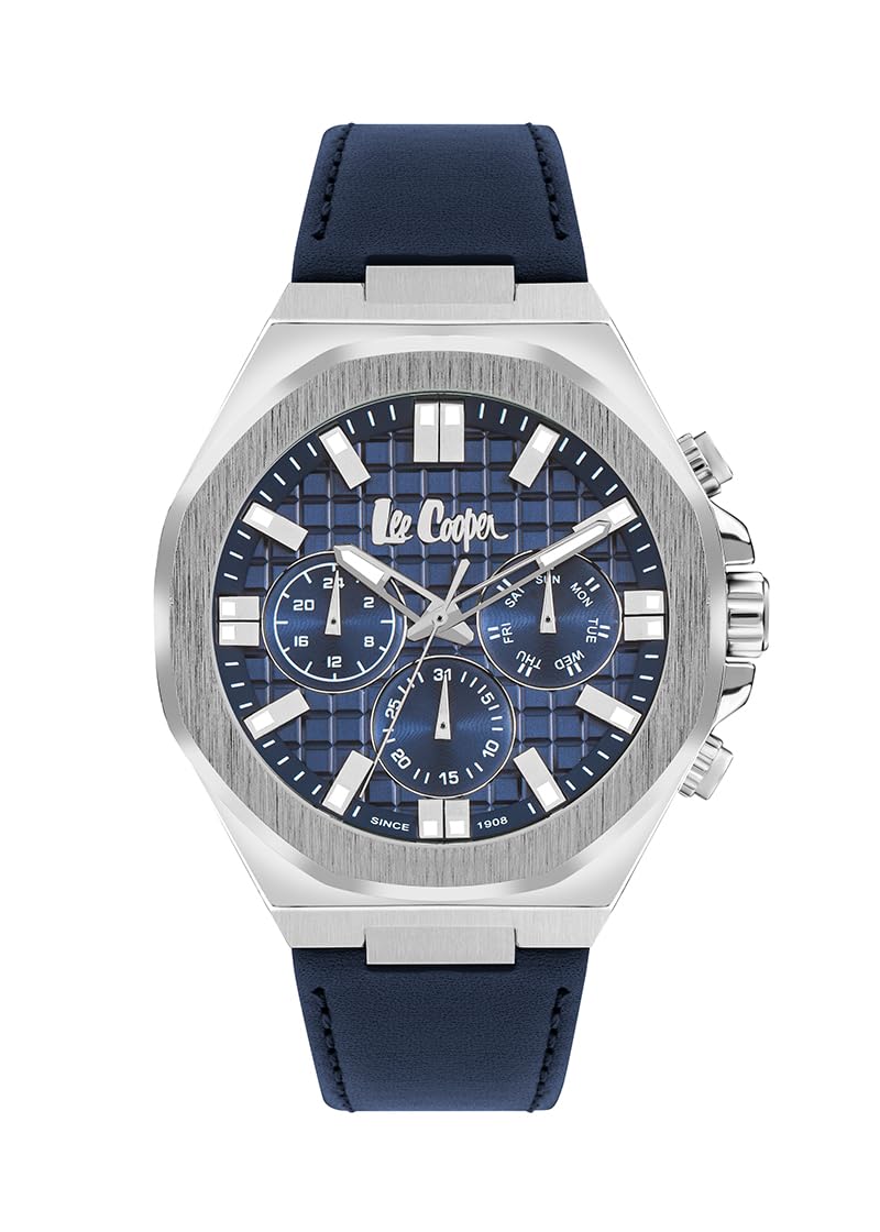 Lee Cooper Men's Watch, Multi Function Display and Leather Strap - LC07983.399, Dark Blue