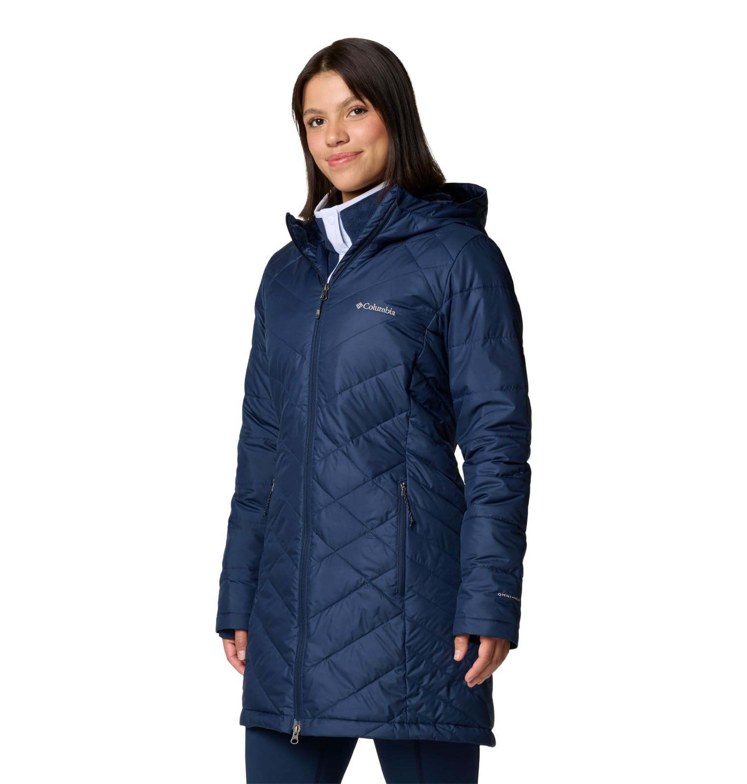 Columbia Chaqueta Larga y Acolchada con Capucha para Mujer, Heavenly