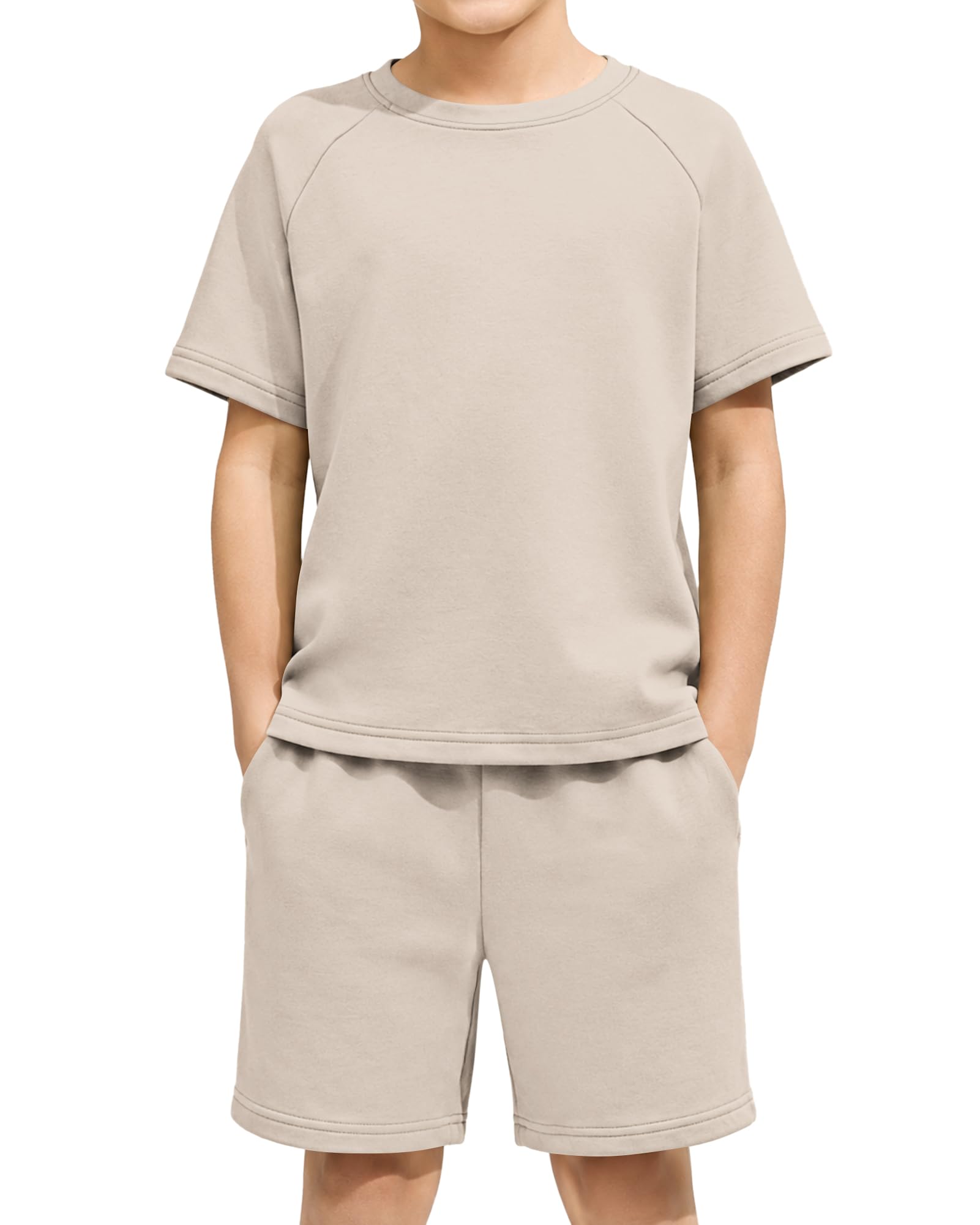 ROVENTIS Boys Short Sets 2 Piece Summer Outfits Matching Set,Apricot,S