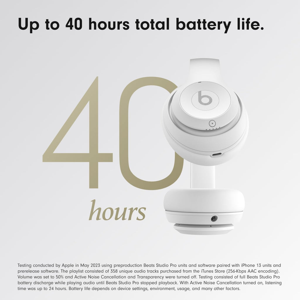 Beats Studio Pro - Premium Wireless Over-Ear Headphones- Up to 40-Hour Battery Life, Active Noise Cancelling, USB-C Lossless Audio, Apple & Android Compatible - Matte White